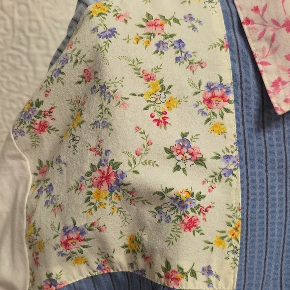 Colorful Patchwork Button-Up Shirt Blue White Pink Handkerchief Grandma Cottage - Picture 4 of 15